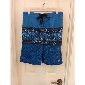 Men's Calvin Klein Hawaiian Floral Blue/White Swim Trunks Size Large